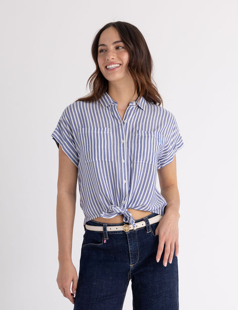 STRIPE DOLMAN TIE FRONT TEXTURED TOP - U.S. Polo Assn.