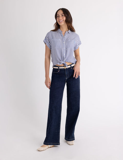 STRIPE DOLMAN TIE FRONT TEXTURED TOP - U.S. Polo Assn.