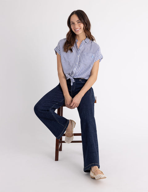 STRIPE DOLMAN TIE FRONT TEXTURED TOP - U.S. Polo Assn.