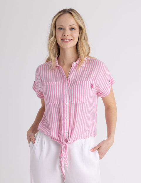 STRIPE DOLMAN TIE FRONT TEXTURED TOP - U.S. Polo Assn.
