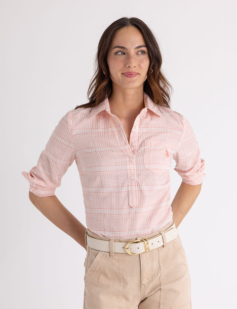 LONG SLEEVE HALF PLACKET GINGHAM SHIRT - U.S. Polo Assn.