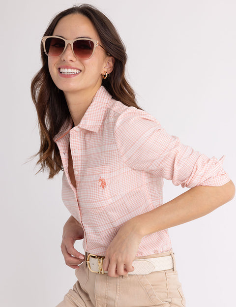 LONG SLEEVE HALF PLACKET GINGHAM SHIRT - U.S. Polo Assn.