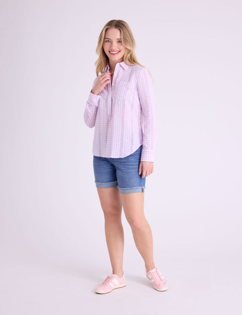 LONG SLEEVE HALF PLACKET GINGHAM SHIRT - U.S. Polo Assn.