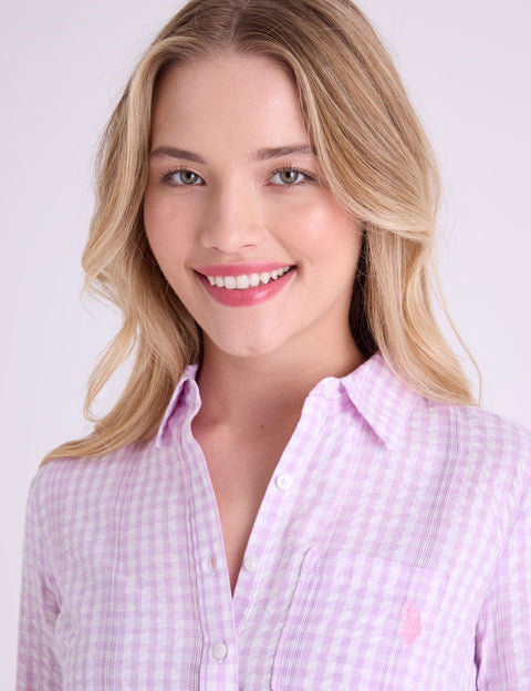 LONG SLEEVE HALF PLACKET GINGHAM SHIRT - U.S. Polo Assn.