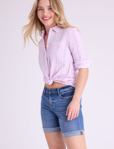 LONG SLEEVE HALF PLACKET GINGHAM SHIRT - U.S. Polo Assn.