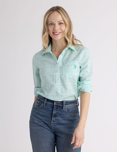 LONG SLEEVE HALF PLACKET GINGHAM SHIRT - U.S. Polo Assn.