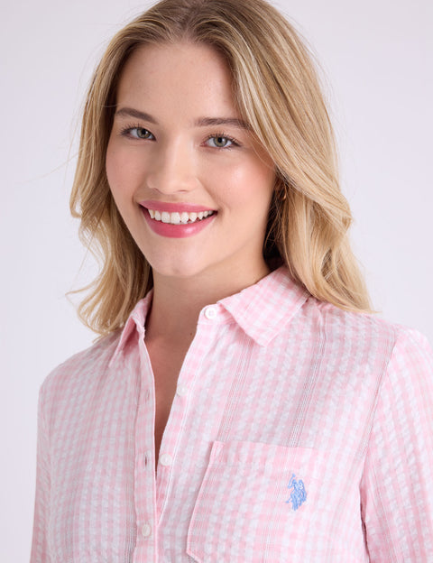 LONG SLEEVE HALF PLACKET GINGHAM SHIRT - U.S. Polo Assn.