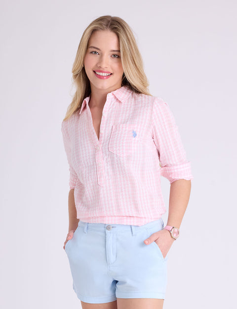 LONG SLEEVE HALF PLACKET GINGHAM SHIRT - U.S. Polo Assn.