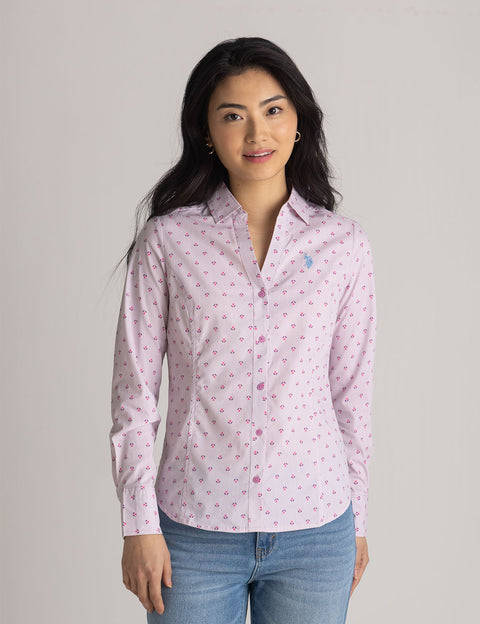LONG SLEEVE FITTED PRINTED POPLIN SHIRT - U.S. Polo Assn.
