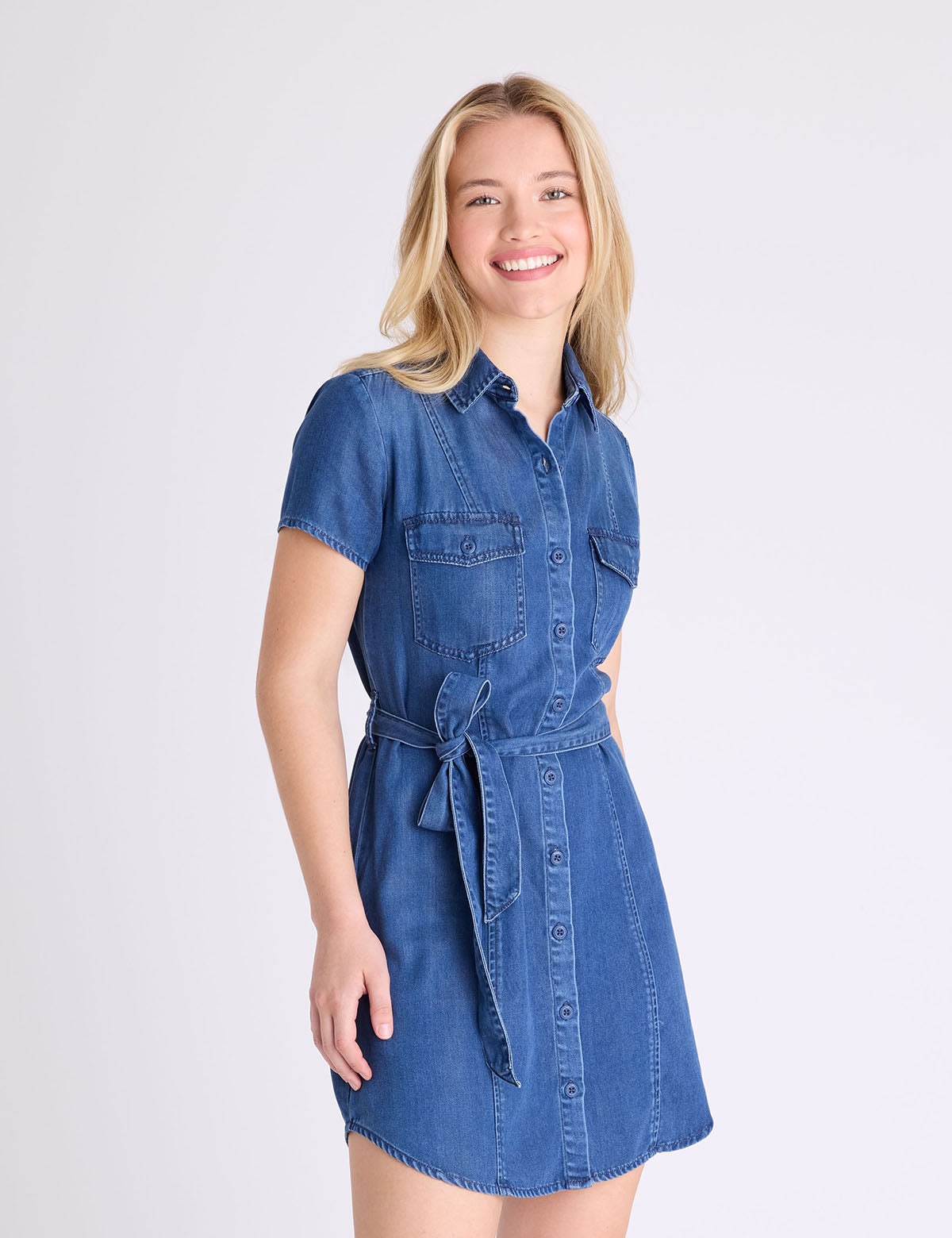 Belted Denim Shirt Dress DK WASHED DNM / L