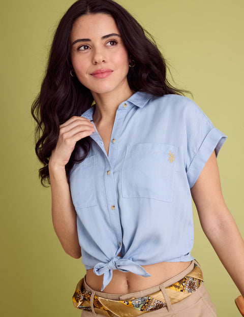 TIE FRONT LUREX STRIPE DOLMAN SHIRT - U.S. Polo Assn.