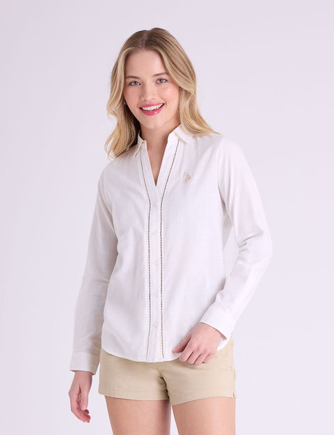 CROCHET TRIM LINEN LONG SLEEVE SHIRT - U.S. Polo Assn.