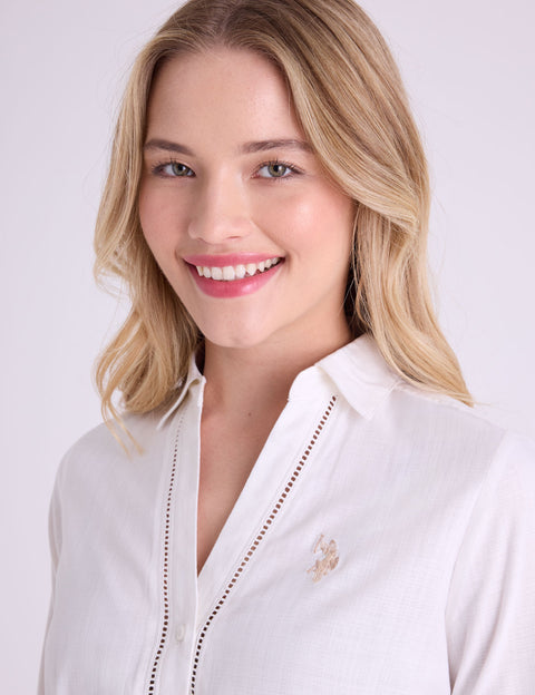 CROCHET TRIM LINEN LONG SLEEVE SHIRT - U.S. Polo Assn.