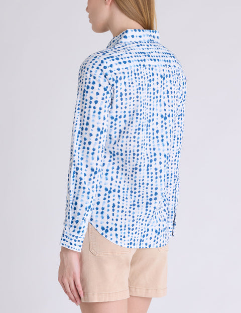 CROCHET TRIM PRINTED LINEN LONG SLEEVE SHIRT - U.S. Polo Assn.