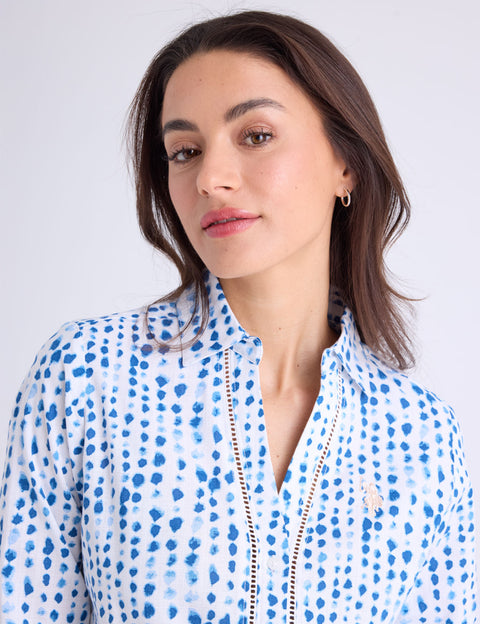 CROCHET TRIM PRINTED LINEN LONG SLEEVE SHIRT - U.S. Polo Assn.