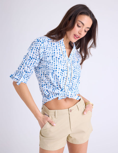 CROCHET TRIM PRINTED LINEN LONG SLEEVE SHIRT - U.S. Polo Assn.