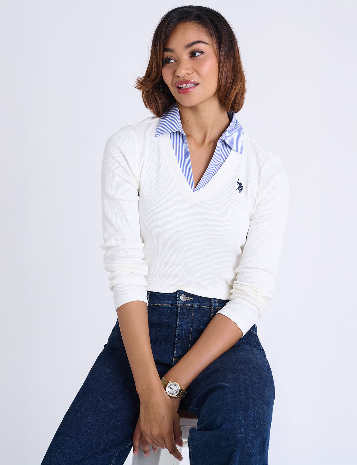LONG SLEEVE RIB WOVEN LAYERED SHIRT– U.S. Polo Assn.