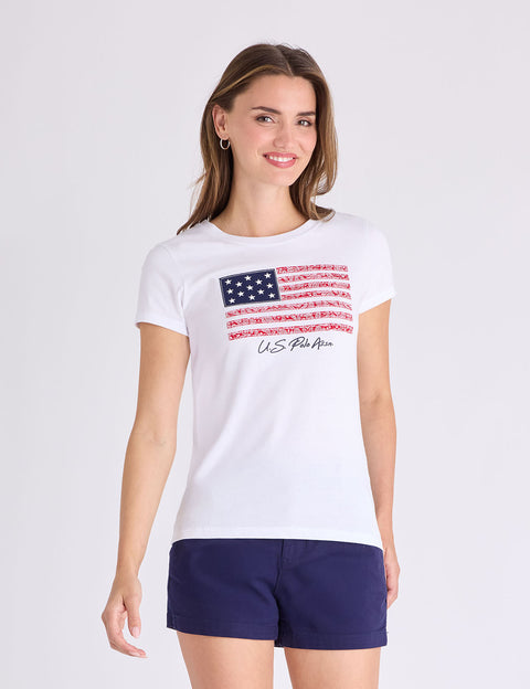 BANDANA FLAG APPLIQUE SEMI SCOOP T-SHIRT - U.S. Polo Assn.
