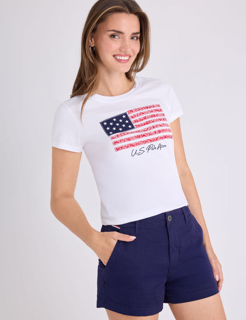 BANDANA FLAG APPLIQUE SEMI SCOOP T-SHIRT - U.S. Polo Assn.