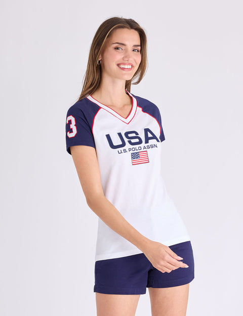 USA RAGLAN SLEEVE V-NECK T-SHIRT - U.S. Polo Assn.