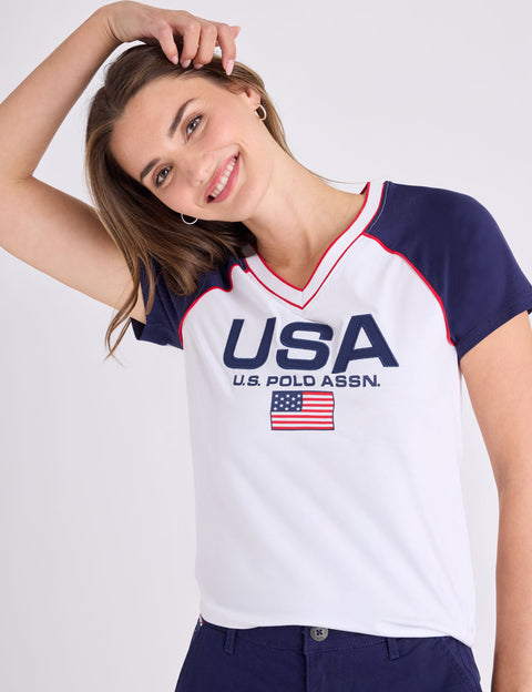 USA RAGLAN SLEEVE V-NECK T-SHIRT - U.S. Polo Assn.