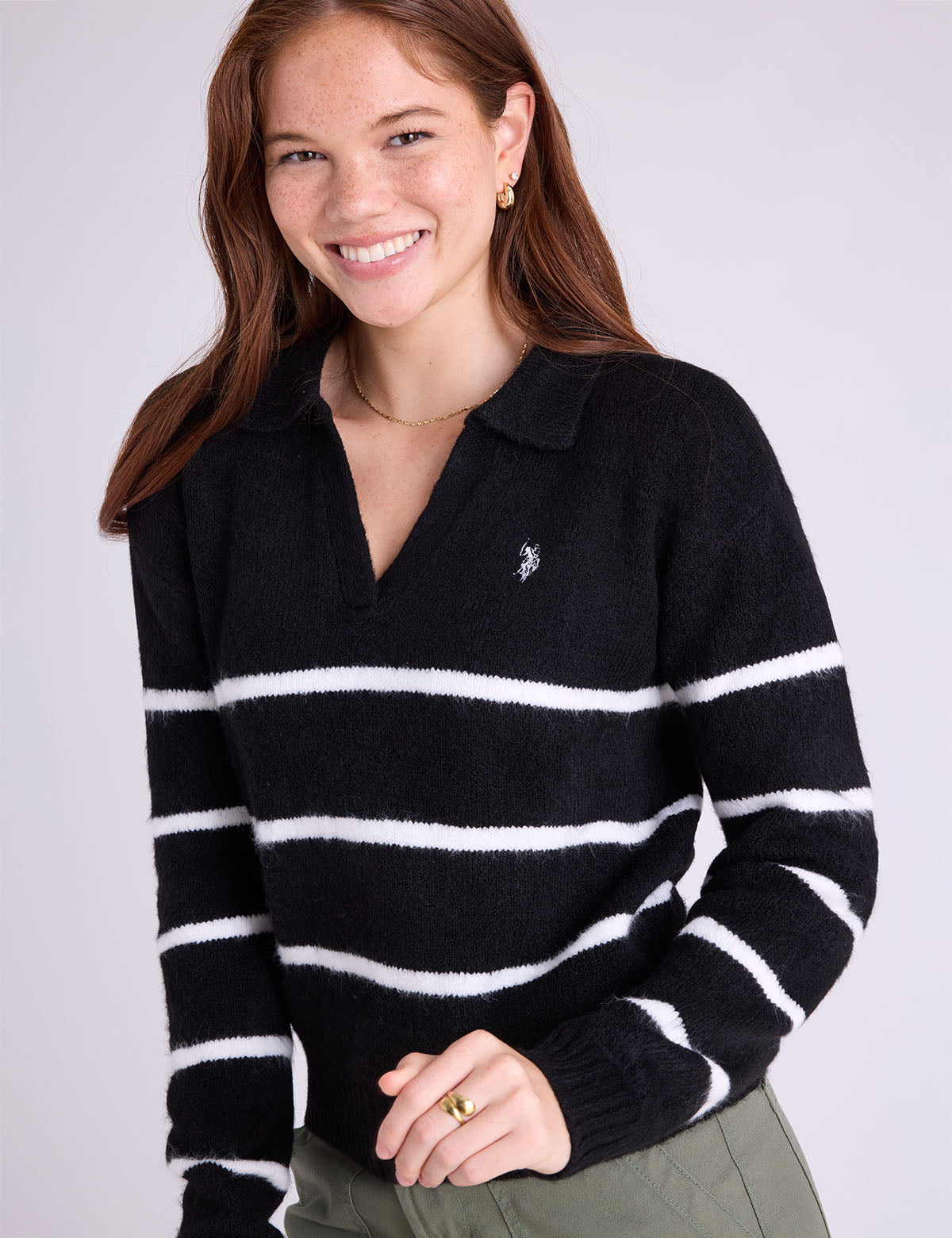 JOHNNY COLLAR THIN STRIPE SWEATER