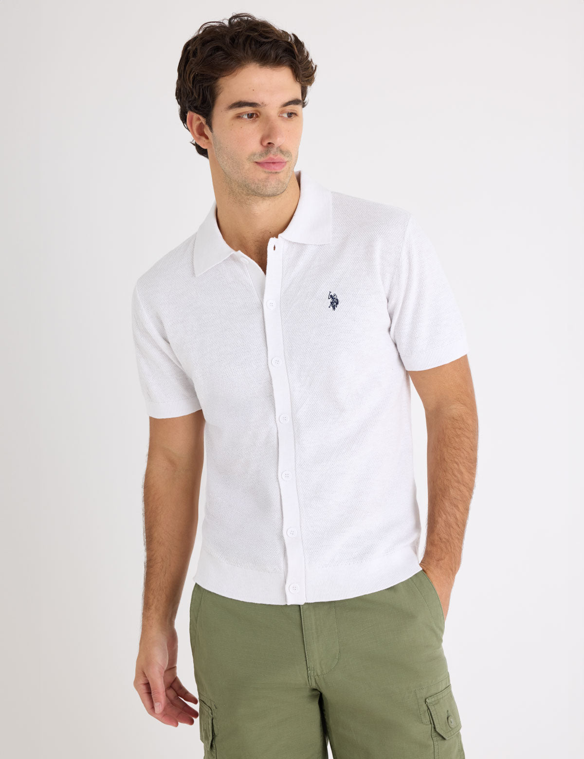 BUTTON FRONT SEED STITCH COTTON SLUB POLO SHIRT– U.S. Polo Assn.
