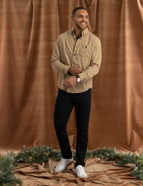 HEATHERED PEACHED TWILL LONG SLEEVE SHIRT - U.S. Polo Assn.