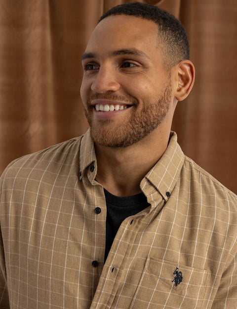 HEATHERED PEACHED TWILL LONG SLEEVE SHIRT - U.S. Polo Assn.