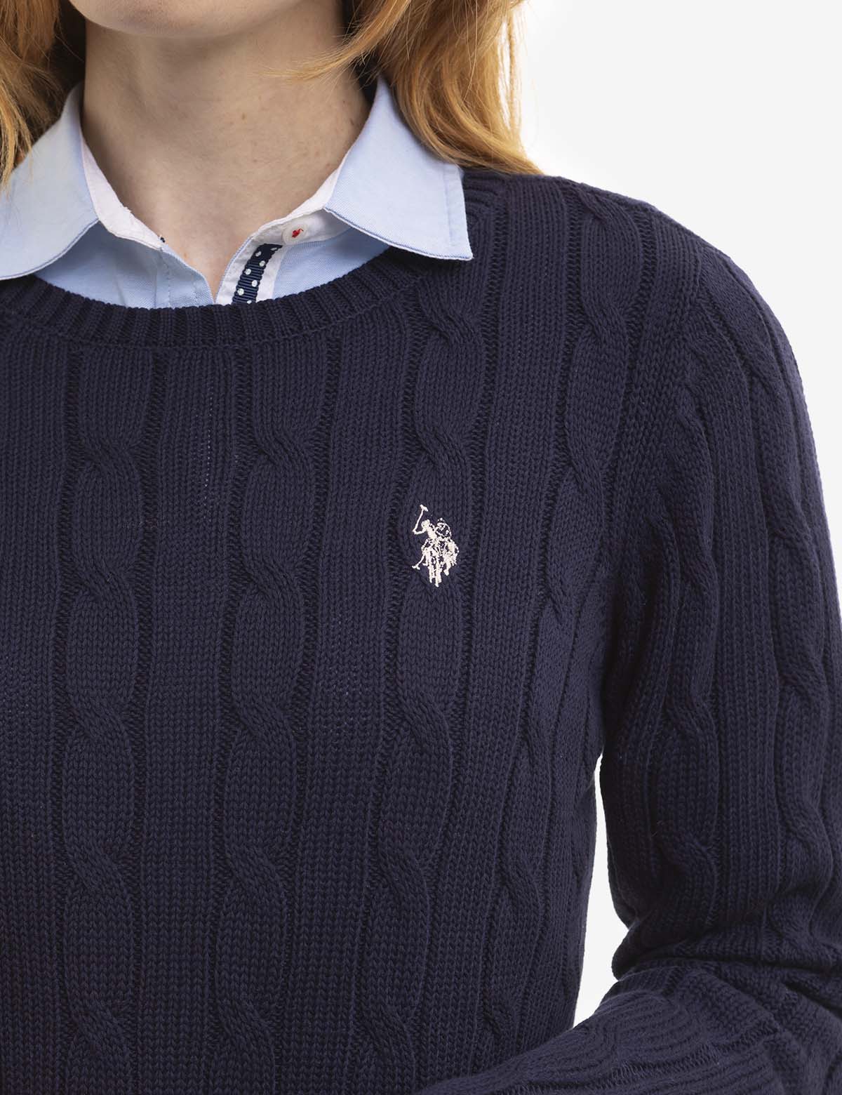 Crew Neck Cable Knit (MTM) - Navy Cashmere
