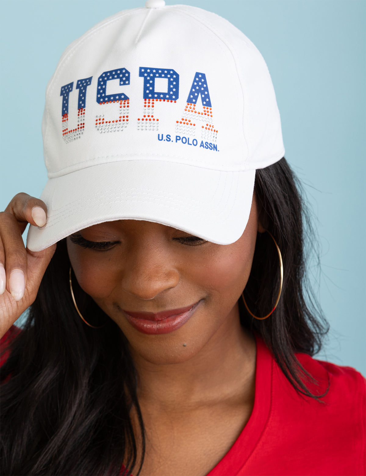 WOMENS RED WHITE AND BLUE USPA RHINESTONE HAT– U.S. Polo Assn