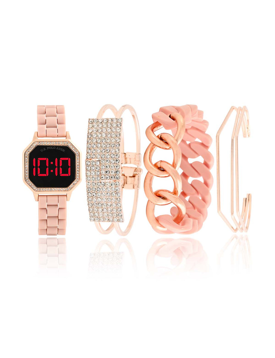 LADIES LED WATCH AND STACKABLE BRACELETS SET– U.S. Polo Assn.