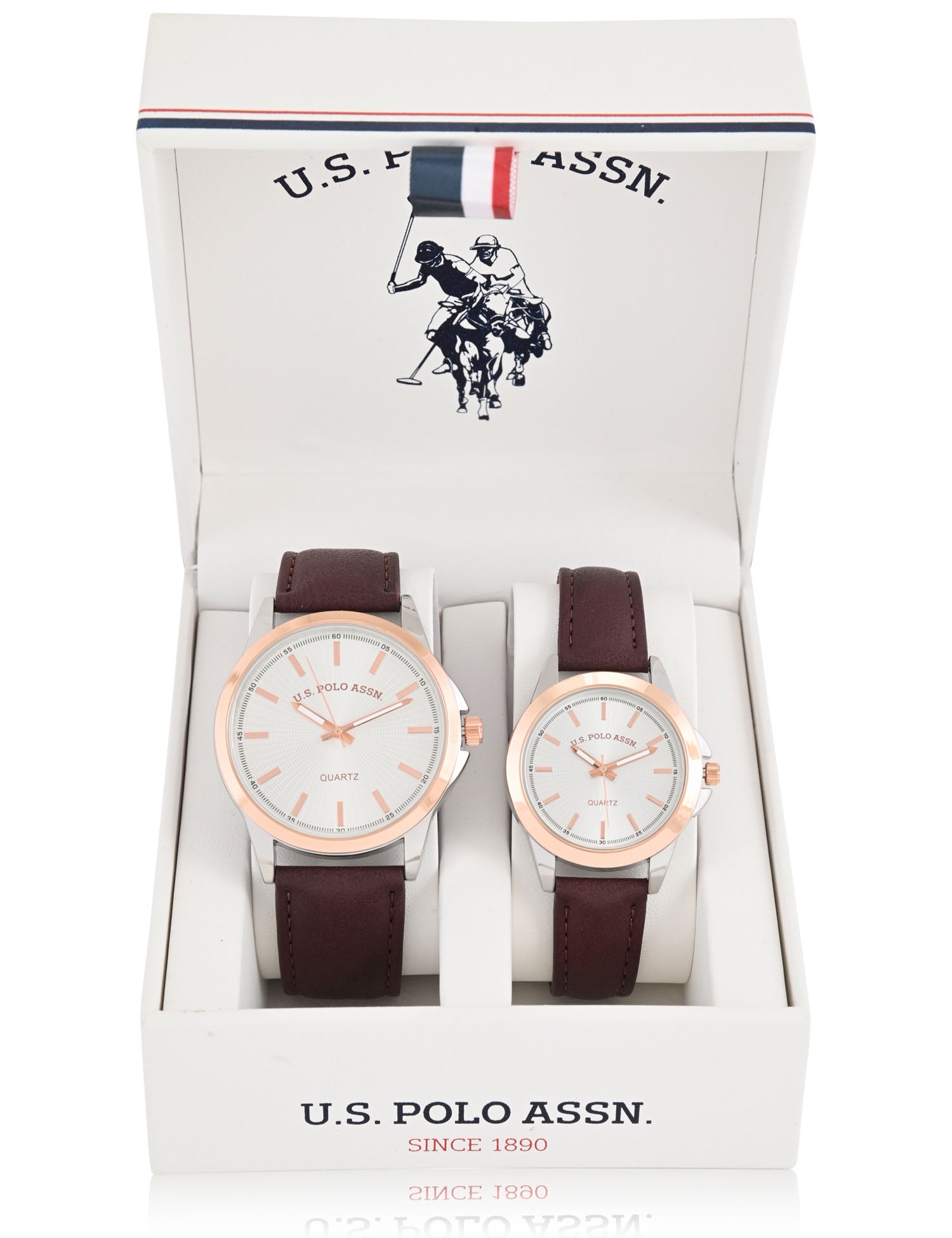 HIS AND HERS BROWN STRAP WATCH SET– U.S. Polo Assn display picture 1