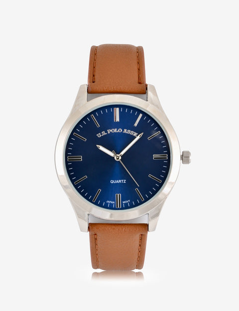 MEN'S BROWN STRAP WITH BLUE DIAL ANALOG WATCH - U.S. Polo Assn.
