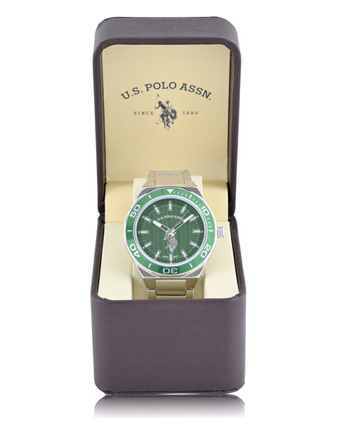 MEN'S SILVER LINK WITH GREEN DIAL ANALOG WATCH - U.S. Polo Assn.