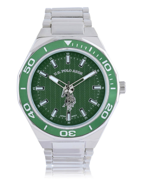 MEN'S SILVER LINK WITH GREEN DIAL ANALOG WATCH - U.S. Polo Assn.