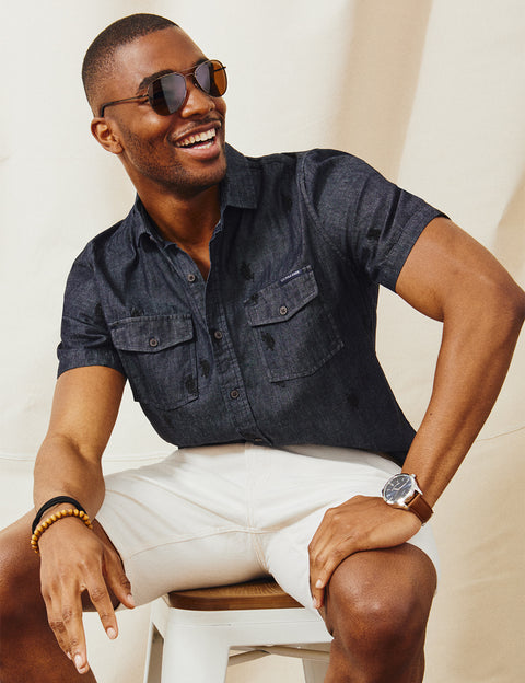 WHITE LABEL ALL OVER LOGO DENIM SHIRT - U.S. Polo Assn.