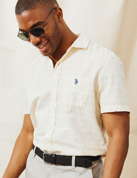 WHITE LABEL STRIPE SHORT SLEEVE WOVEN SHIRT - U.S. Polo Assn.
