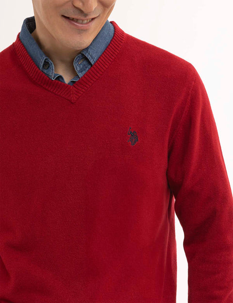 SOFT SOLID JERSEY V-NECK SWEATER - U.S. Polo Assn.