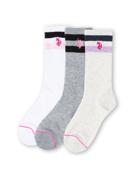 LADIES 3PK STRIPE ASSORTED CREW SOCKS - U.S. Polo Assn.