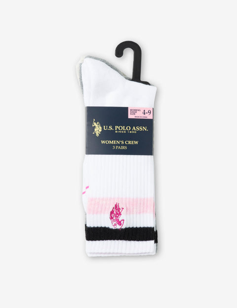 LADIES 3PK STRIPE ASSORTED CREW SOCKS - U.S. Polo Assn.