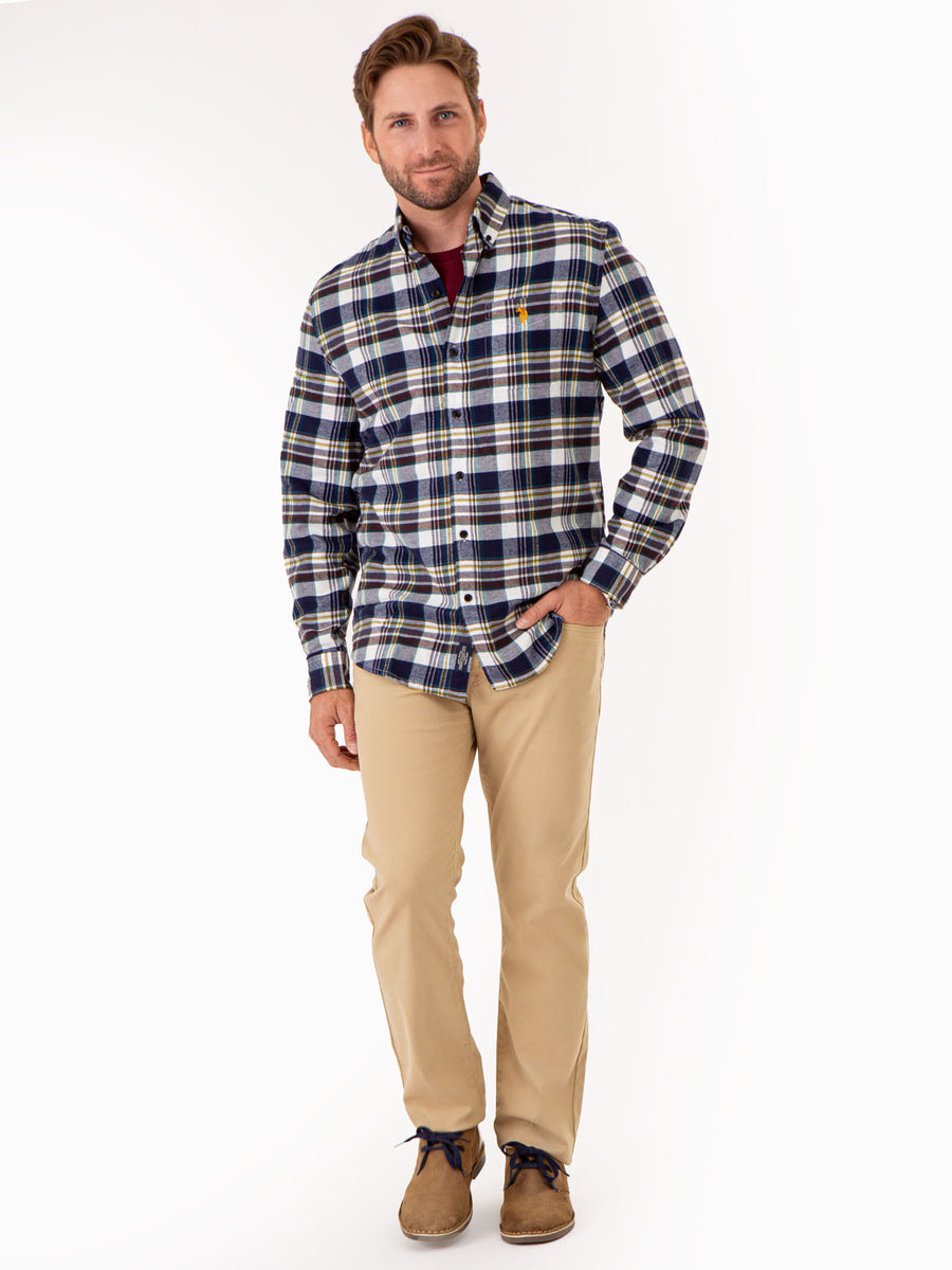 POL Round Neck Long Sleeve Plaid Shirt