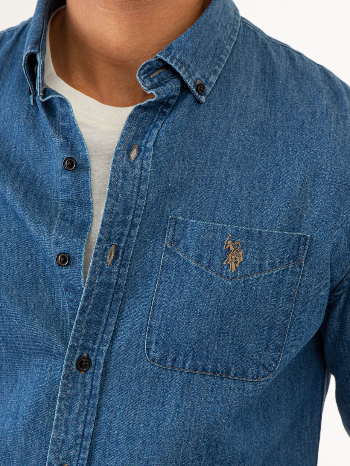 Mens Brushed Knit Long Sleeve Polo Shirt in Vintage Indigo