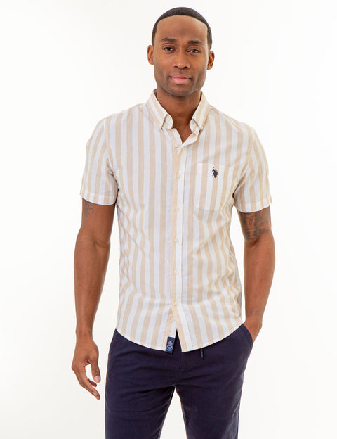 SHORT SLEEVE HEATHER POPLIN STRIPED SHIRT - U.S. Polo Assn.