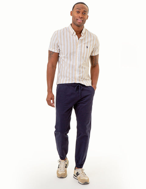 SHORT SLEEVE HEATHER POPLIN STRIPED SHIRT - U.S. Polo Assn.