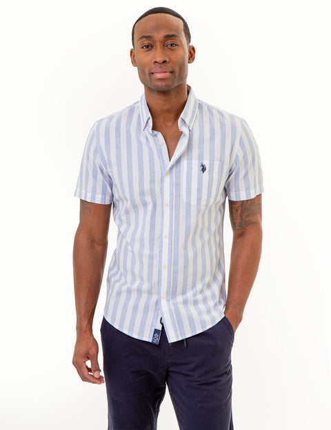 SHORT SLEEVE HEATHER POPLIN STRIPED SHIRT - U.S. Polo Assn.