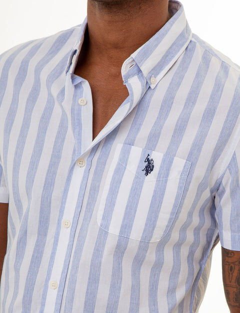 SHORT SLEEVE HEATHER POPLIN STRIPED SHIRT - U.S. Polo Assn.