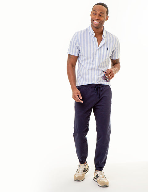 SHORT SLEEVE HEATHER POPLIN STRIPED SHIRT - U.S. Polo Assn.