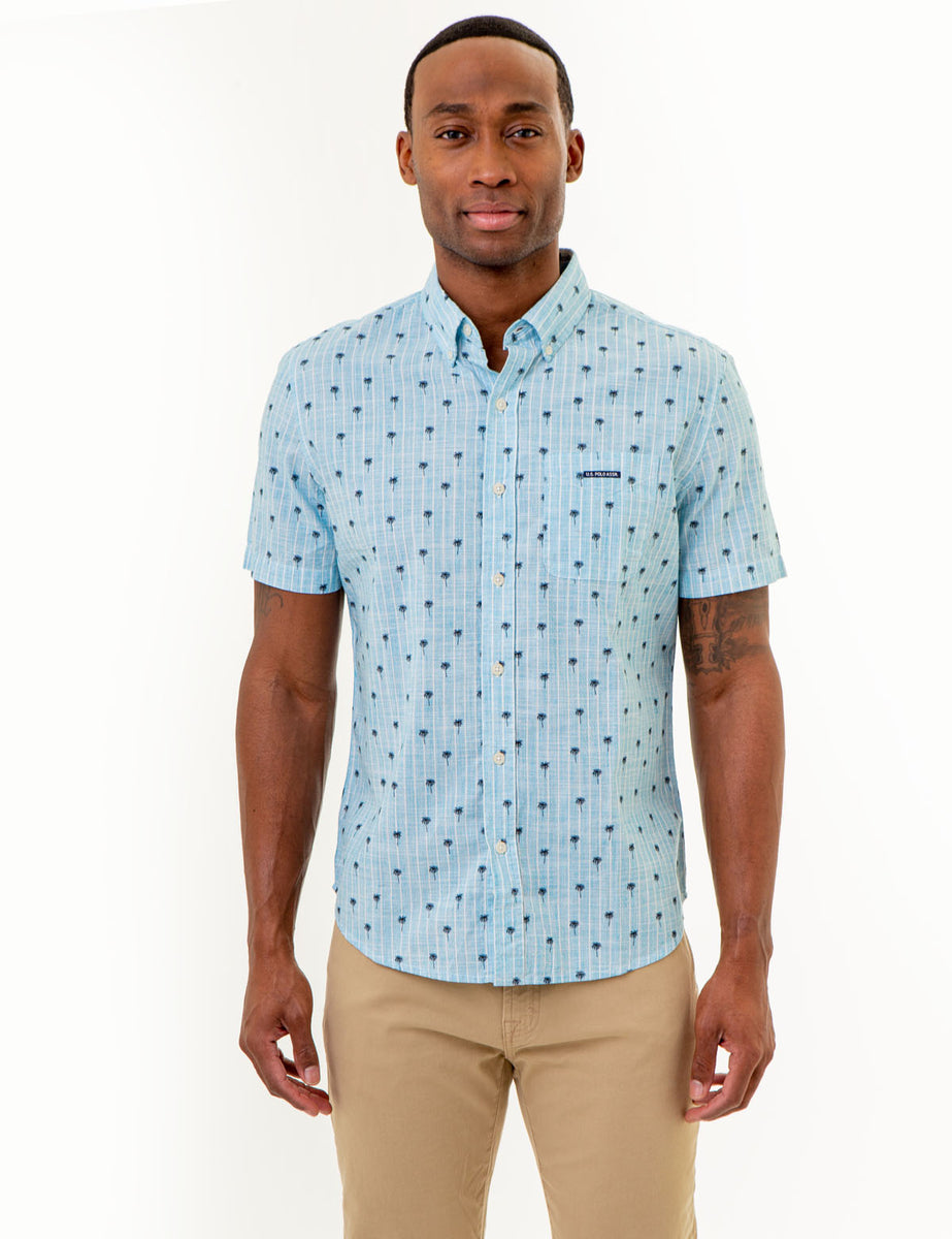 DITSY PALM TREE PRINT WOVEN SHIRT WITH POCKET– U.S. Polo Assn.