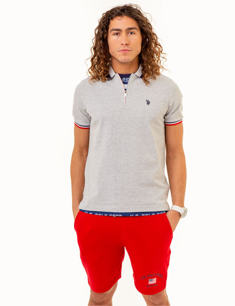 RED WHITE AND BLUE ZIPPER PIQUE POLO SHIRT - U.S. Polo Assn.